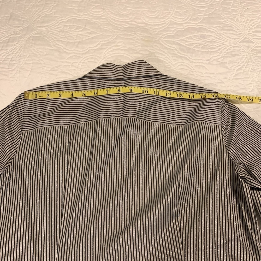 LAFAYETTE 148 NY Stripe Shimmer Button Down Long Sleeve Blouse Black Beige SZ 10 - Picture 16 of 16